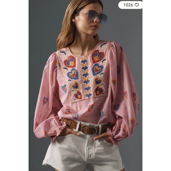 Farm Rio Balloon-Sleeve Popover Top size S small - Picture 1 of 7